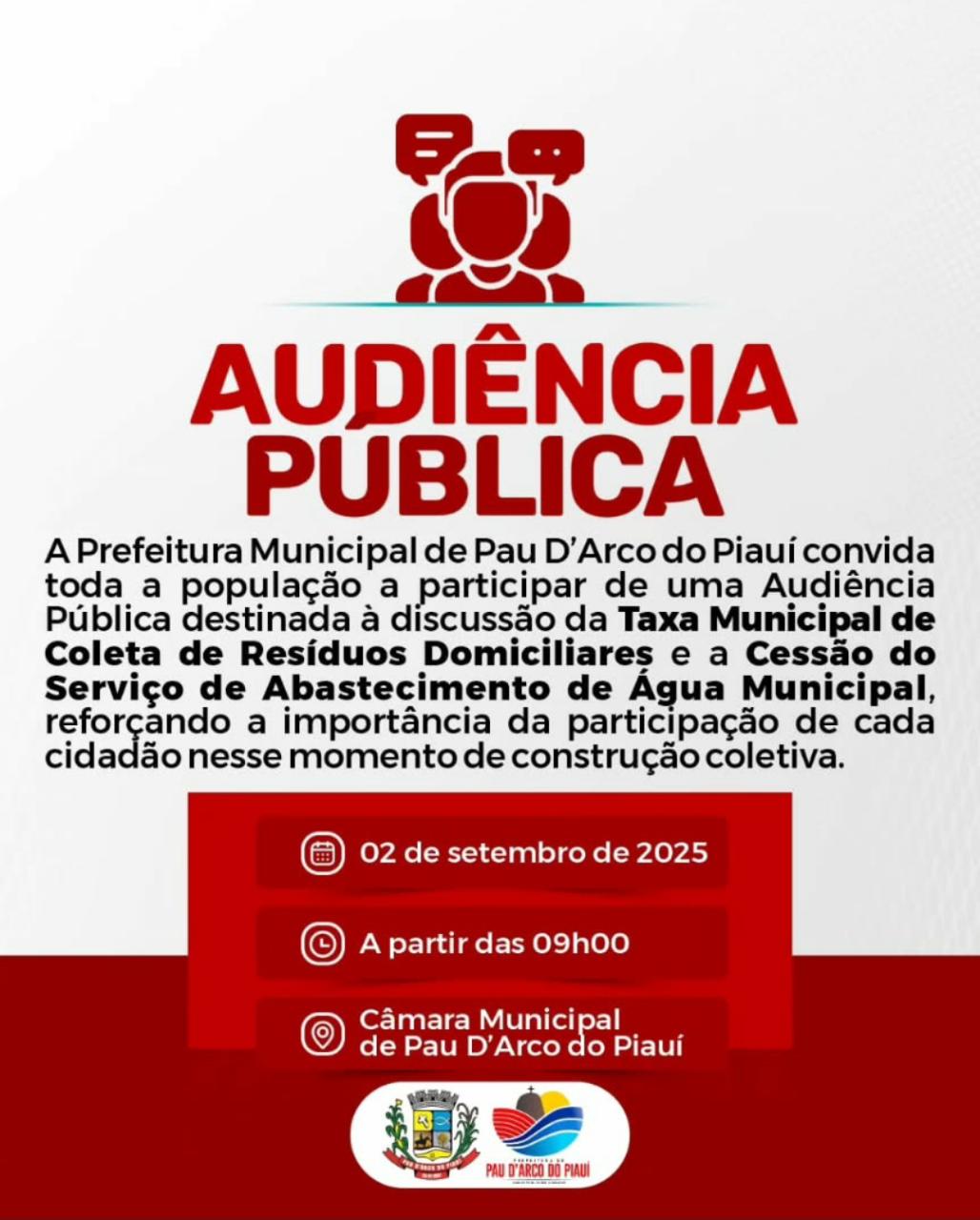 Câmara Municipal realiza audiência pública para discutir taxa de coleta de resíduos e cessão do serviço de abastecimento de água.